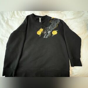 Sweaty Betty Tora Embroidered Black Leopard Crewneck Sweater size XL